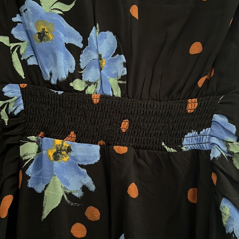 Gently Used Free People Floral and Polka Dot Mini Dress with Covered Buttons - Picture 5 of 6